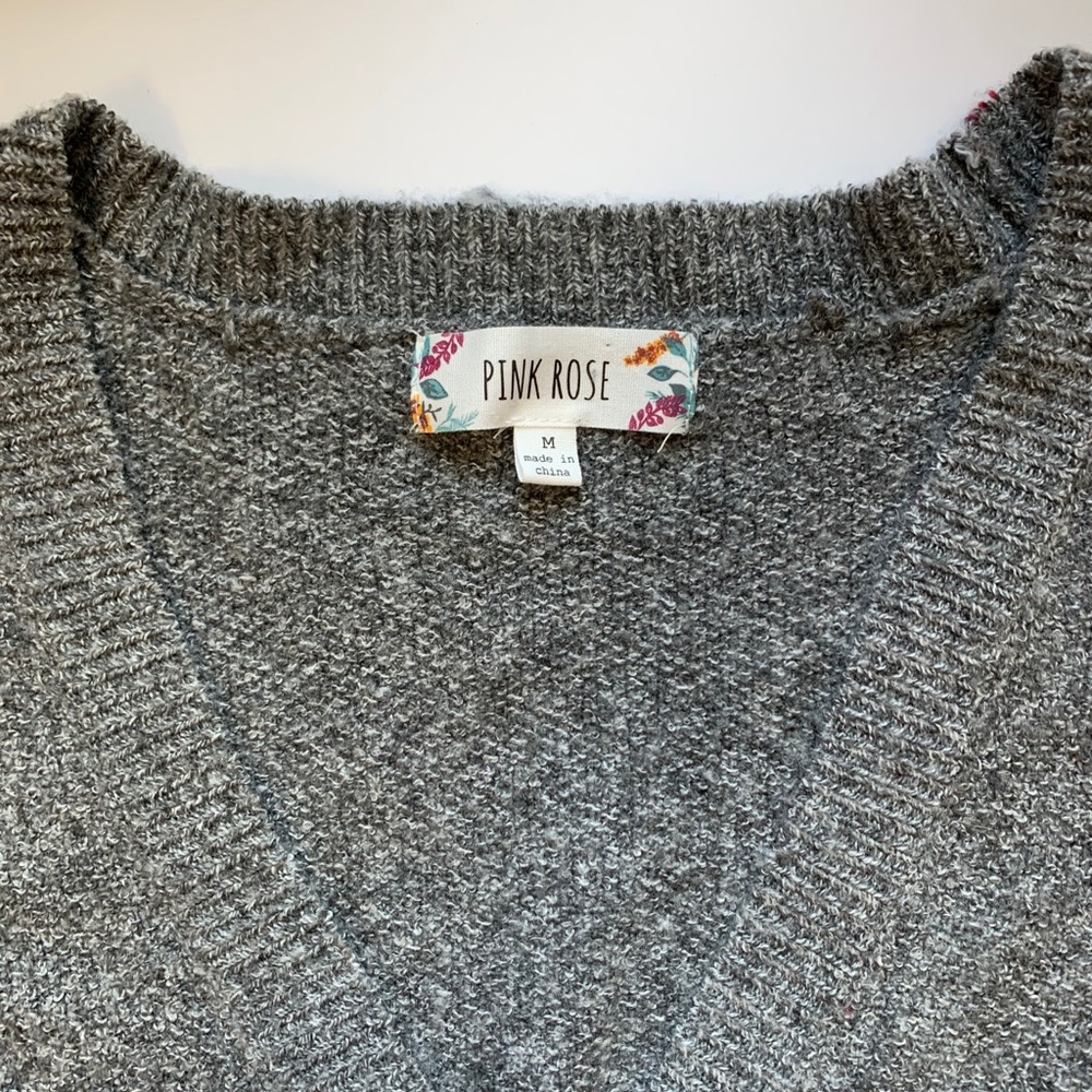 Pink Rose Button Sweater Gray - Picture 4 of 6
